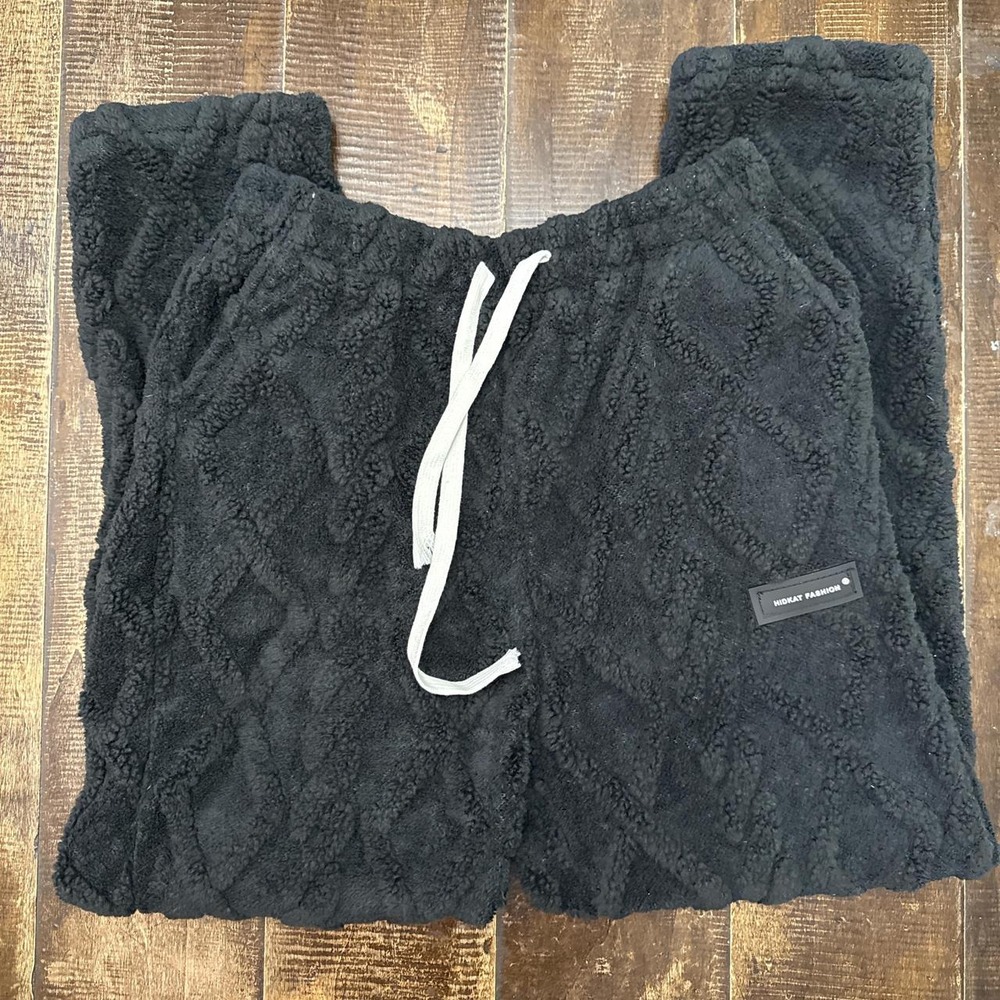 Hidkat Fashion Black Wide Leg Fleece Streetwear Sweatpants with Drawstring Waist